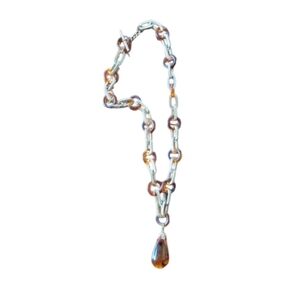 Amber Ampule Plastic and Gold Metal Ring Necklace With Loop Clasp